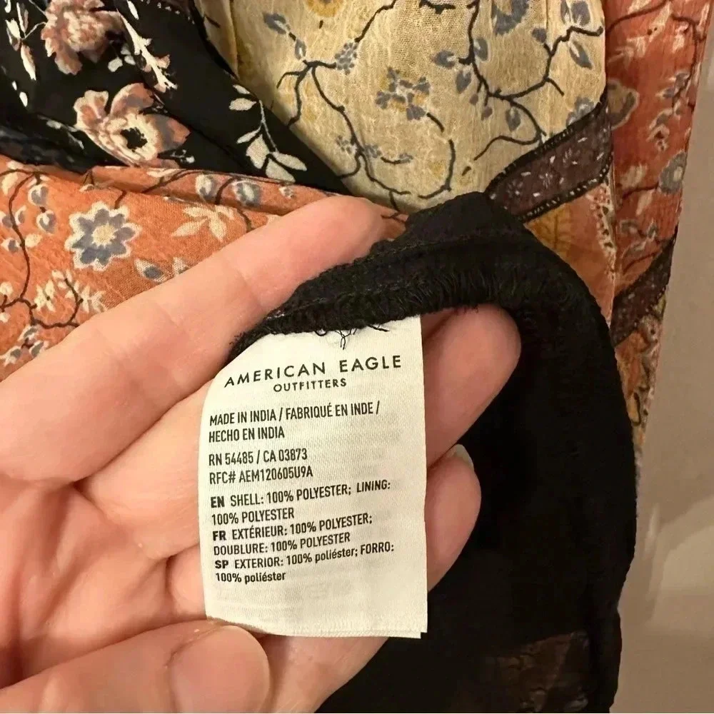 American Eagle Floral Long Sleeve Square Neck Tie Back Cutouts Size M NWOT - Picture 6 of 10